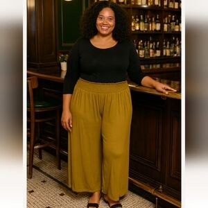 Zenana Outfitters Chartreuse  Wide-Leg Pants With Elastic Waist.